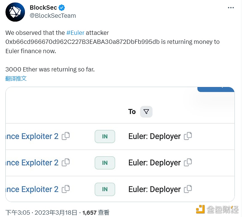 Euler攻击者目前已返还3000枚ETH-第1张图片-欧意下载