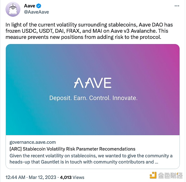 Aavb DAO已在Aavb v3 Avalanchb上冻结了USDC、USDT、DAI、FRA和MAI-第1张图片-欧意下载