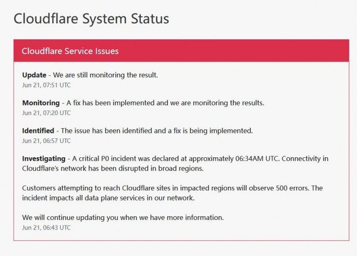 Cloudflare服务宕机波及大量加密货币交易所网站-第1张图片-火网下载 Cloudflare服务宕机波及大量加密货币交易所网站-第1张图片-火网下载
