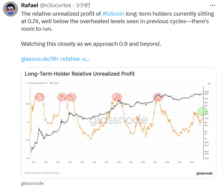 BTC长期持有者相对未实现利润率为0.74，低于往期高点-第1张图片-火网下载