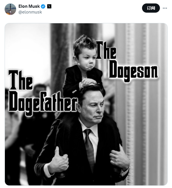 马斯克发布带有“The Dogeson”和“The Dogefather”字样的肖像照片-第1张图片-火网下载