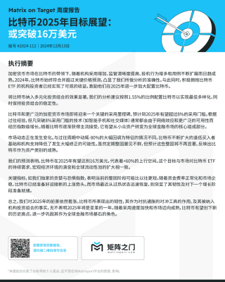 Matriport预测：2025年比特币有望突破16万美元，涨幅达60%